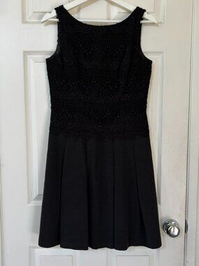 WHBM Black Lace Bodice Sleeveless Pleated Fit & Flare Dress 8